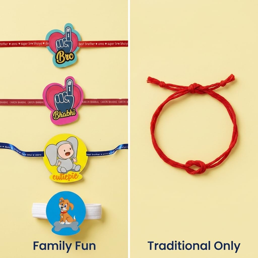 No.1 Bro & No.1 Bhabhi Family Rakhi with Kids Rakhi - Blue Ribbon Combo of 3