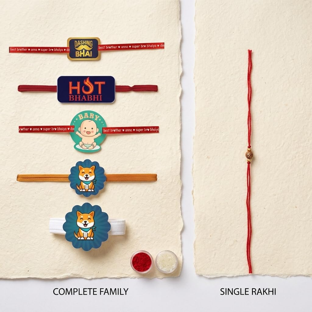 Dashing Bhai & Hot Bhabhi Family Rakhi with Kids Rakhi - Combo of 4