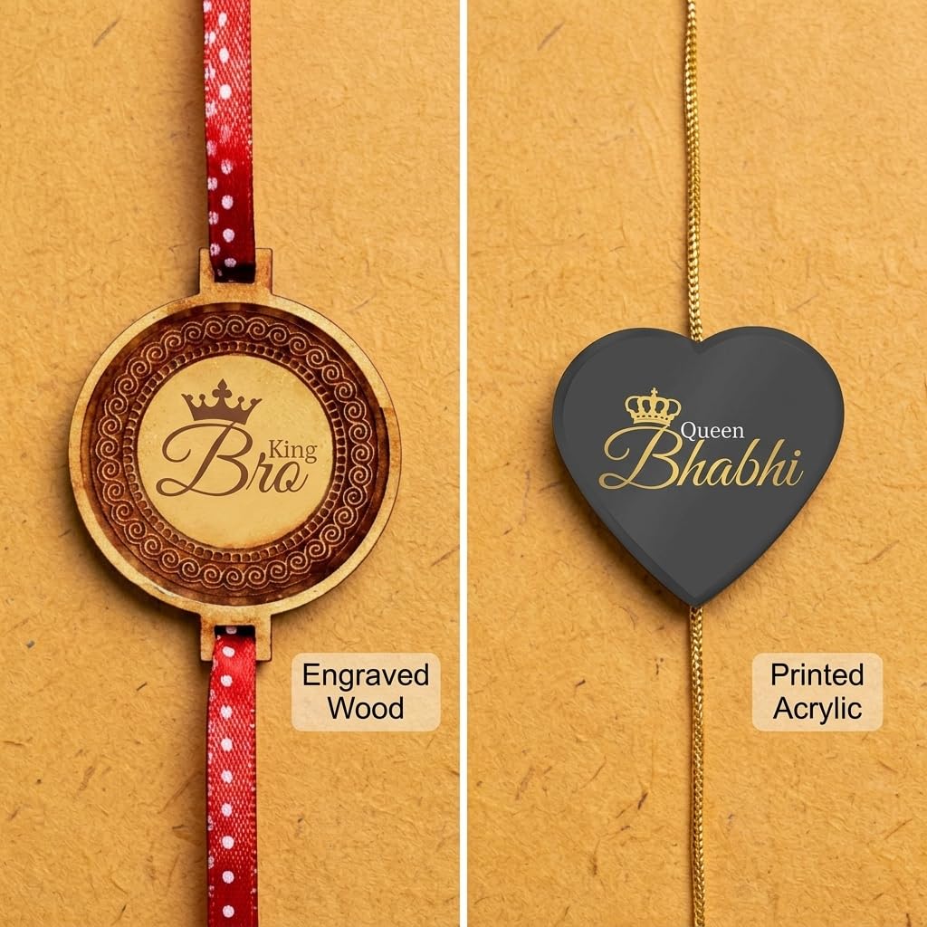 King Bro & Queen Bhabhi Wooden Rakhi Combo Pack of 2