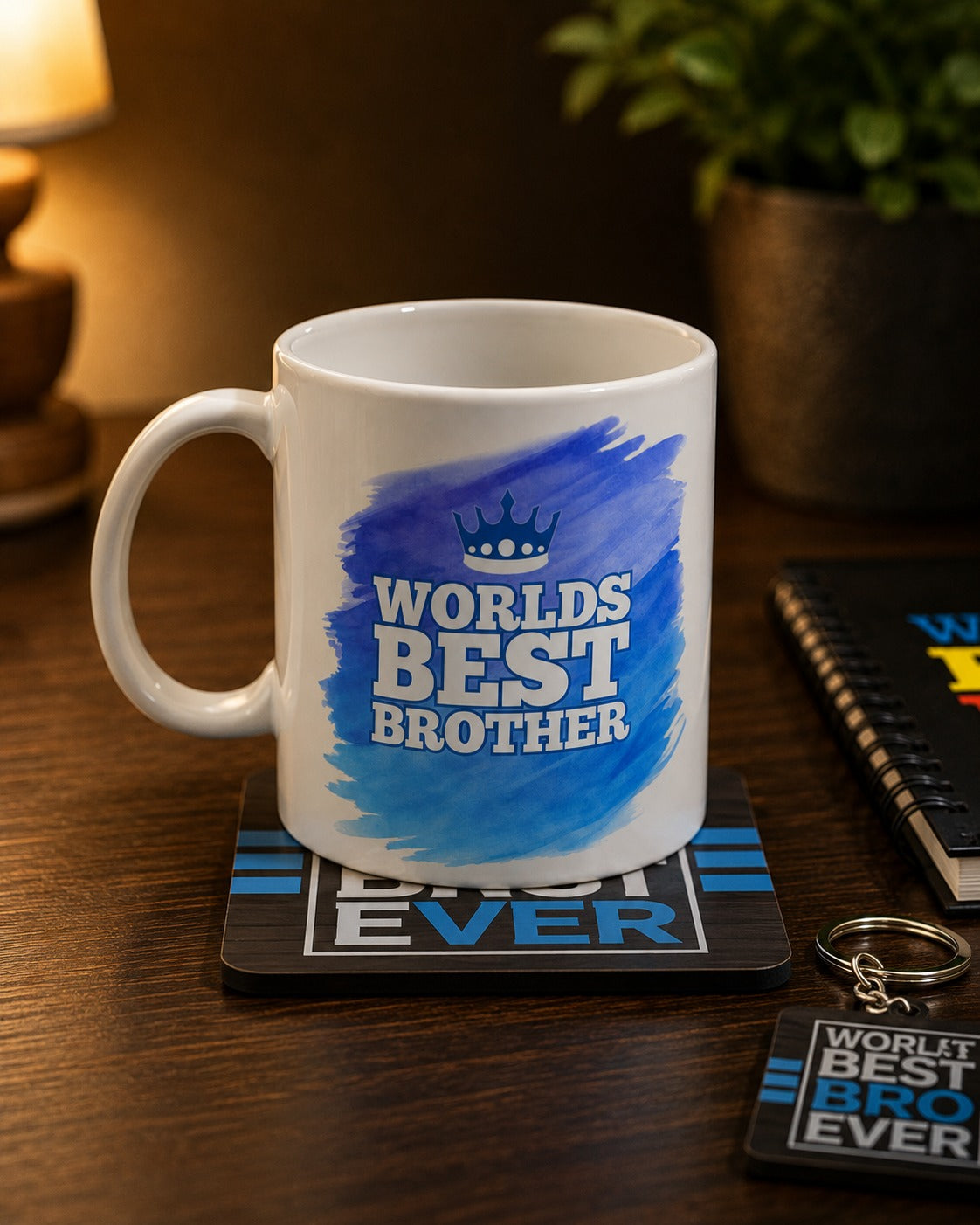 Worlds Best Brother ceramic mug and coaster detail