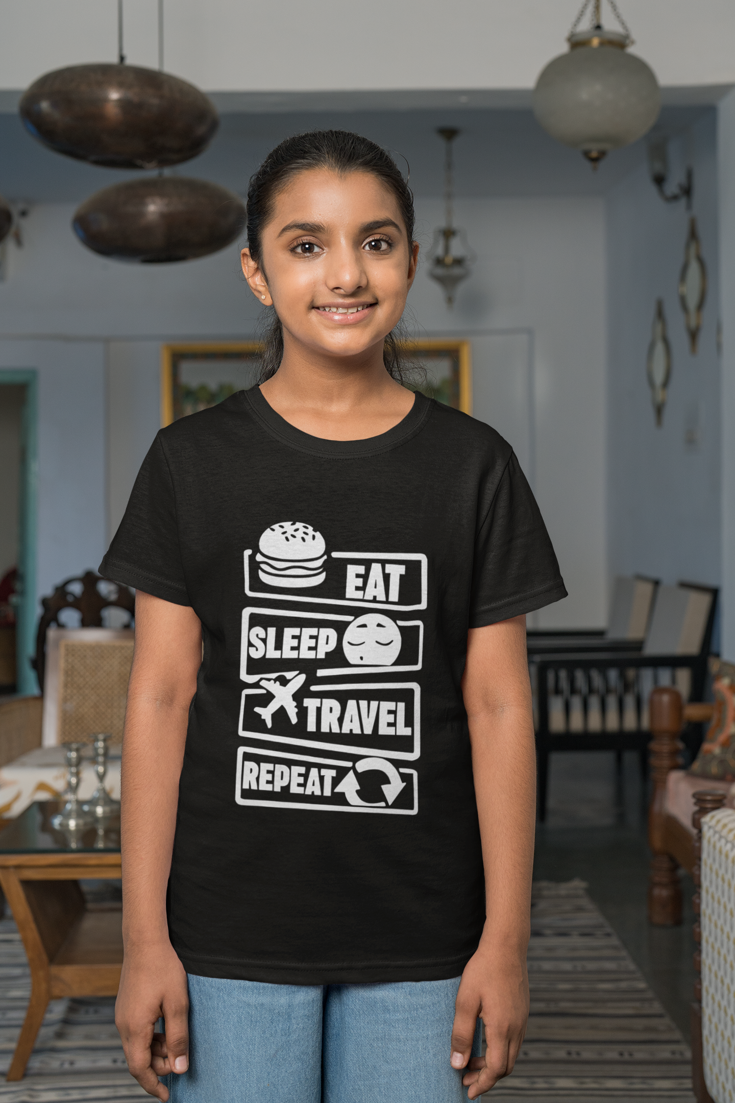 mockup-of-a-happy-girl-wearing-a-round-neck-tee-at-home-m29662