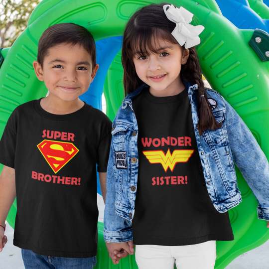 For Brother Sister Super Brother Wonder Sister Printed CottonT-Shirts