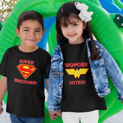 For Brother Sister Super Brother Wonder Sister Printed CottonT-Shirts