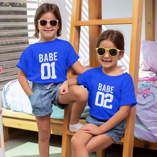 Babe 01 Babe 02 Sister's Printed Cotton T-Shirt