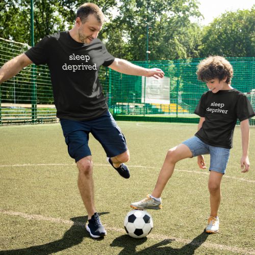 Funny Sleep Deprived and Depriver Family T-Shirt Combo for Dad and Kid
