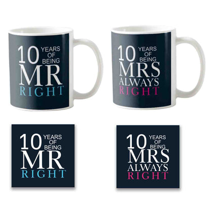 10th-Anniversary-Mr-right-Mrs-Always-Right-Couple-Coffee-Mug-With-Coaster