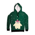 Kids Christmas Hoodie, Cute Green Bear Hooded Sweatshirt