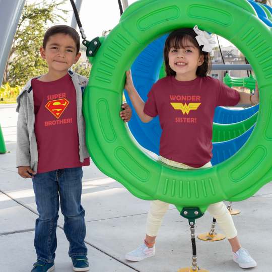 For Brother Sister Super Brother Wonder Sister Printed CottonT-Shirts