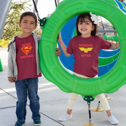 For Brother Sister Super Brother Wonder Sister Printed CottonT-Shirts