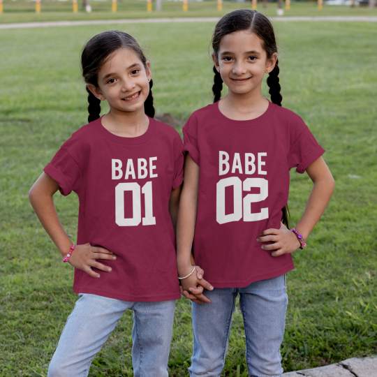 Babe 01 Babe 02 Sister's Printed Cotton T-Shirt