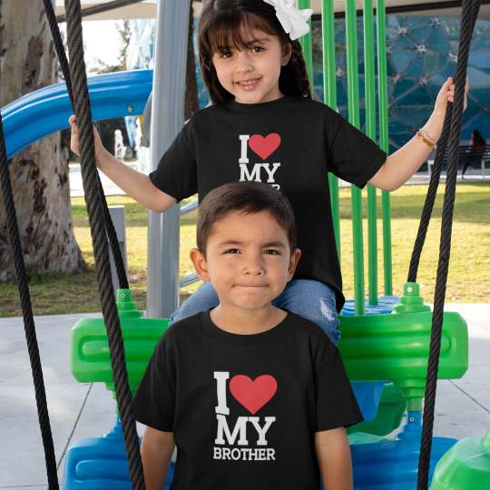 I Love My Brother I Love My Sister Printed Cotton T-Shirt's