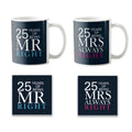 25th Anniversary Mr Right & Mrs Always Right Mugs, Set of 2