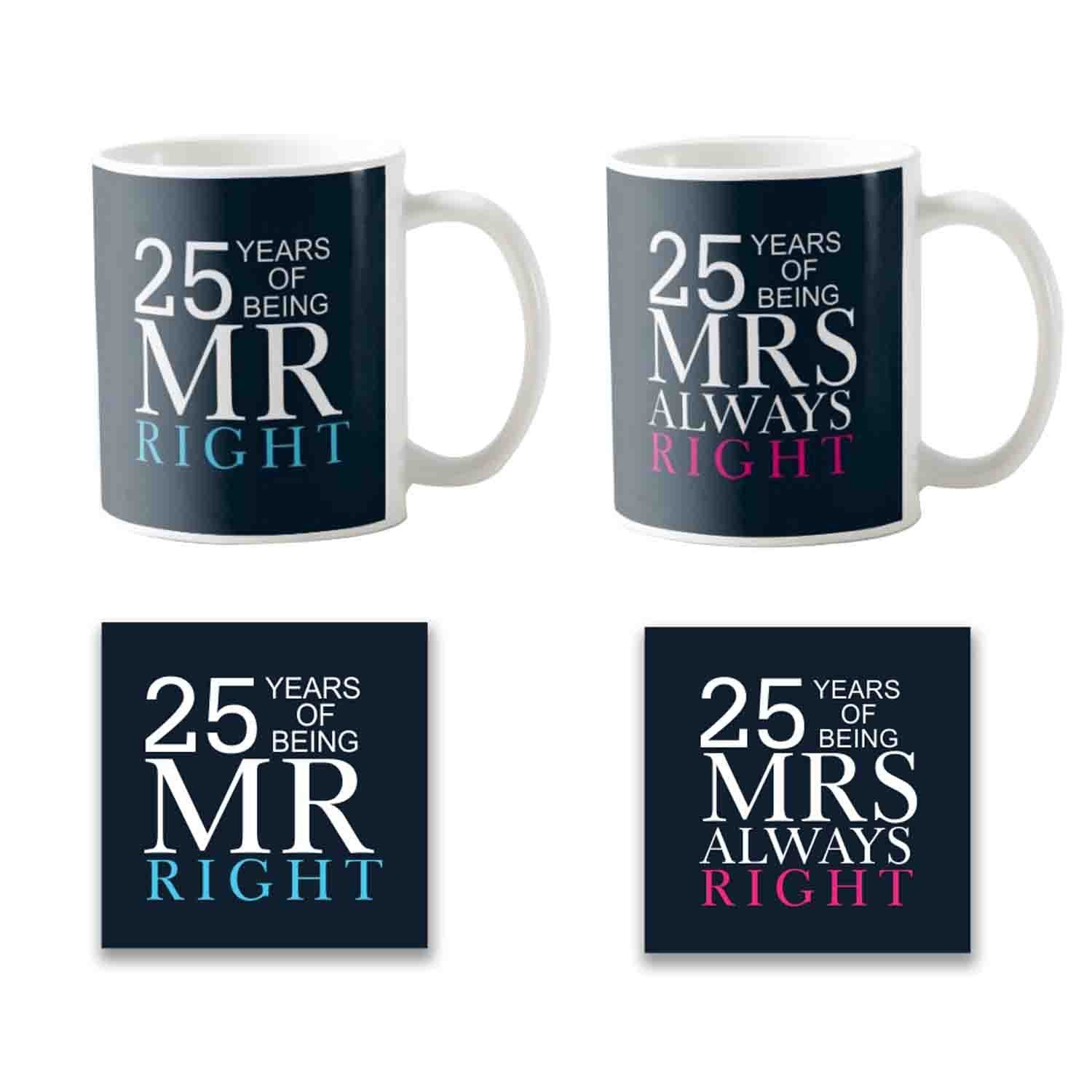 25th-Anniversary-Mr-Right-Mrs-Always-right-Couple-Coffee-mug-with-Coaster