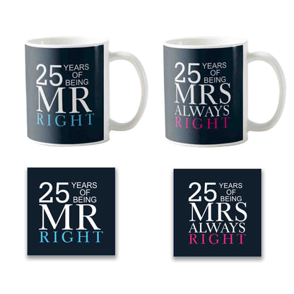 25th-Anniversary-Mr-Right-Mrs-Always-right-Couple-Coffee-mug-with-Coaster
