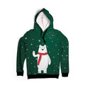 Kids Christmas Hoodie, Green White Bear Hooded Sweatshirt
