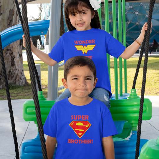 For Brother Sister Super Brother Wonder Sister Printed CottonT-Shirts