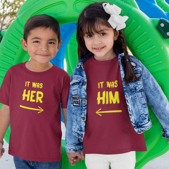 It was Her Printed It Was Him Printed Cotton T-shirt