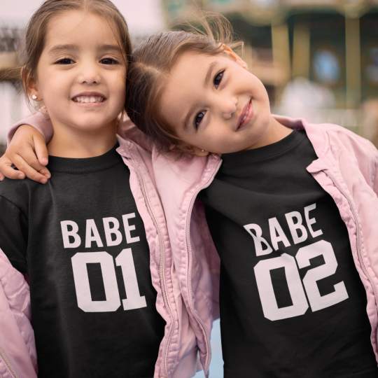 Babe 01 Babe 02 Sister's Printed Cotton T-Shirt