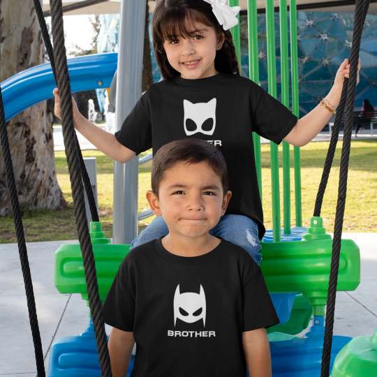 Brother Sister Batman Catwoman Printed Cotton T-Shirts