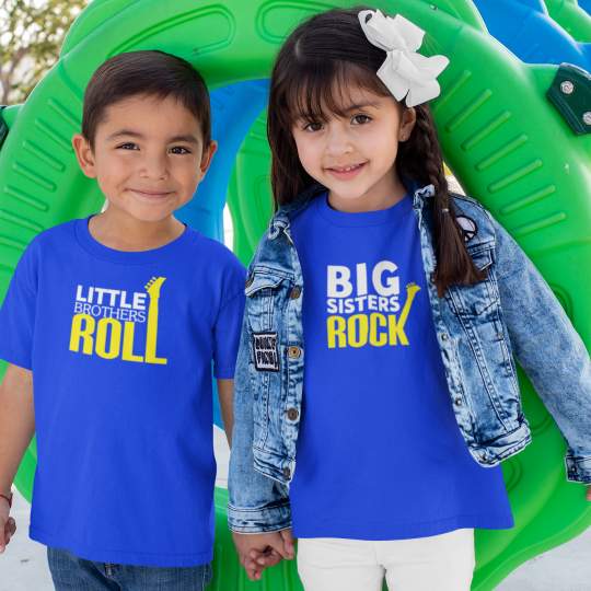 Big Sisters Rock Little Brother Roll Printed Cotton T-Shirt's