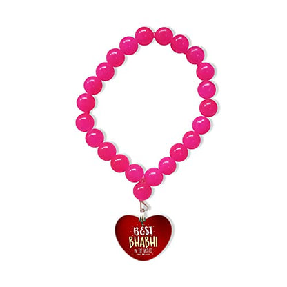 TheYayaCafe Raksha Bandhan Lumba Rakhi Bracelet for Bhabhi Sister-in-Law with Roli Chawal Puja Pack, Printed Beads Adjustable Elastic Rakhi