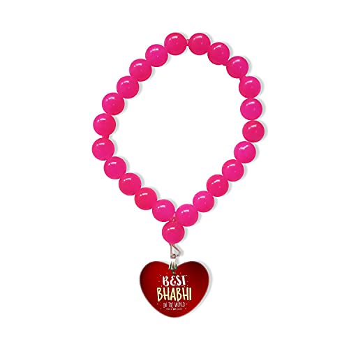 TheYayaCafe Raksha Bandhan Lumba Rakhi Bracelet for Bhabhi Sister-in-Law with Roli Chawal Puja Pack, Printed Beads Adjustable Elastic Rakhi