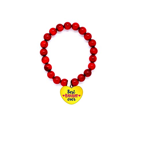 TheYayaCafe Rakhi for Bhabhi Printed Lumba Rakhi Bracelet with Acrylic Dial and Smoky Beads, Raksha Bandhan Gift for Sister-in-Law, Bhabhi, Adjustable Elastic Band
