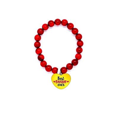 TheYayaCafe Rakhi for Bhabhi Printed Lumba Rakhi Bracelet with Acrylic Dial and Smoky Beads, Raksha Bandhan Gift for Sister-in-Law, Bhabhi, Adjustable Elastic Band