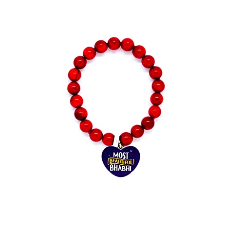 TheYayaCafe Printed Lumba Rakhi Bracelet for Bhabhi Sister-in-law, Raksha Bandhan Gift with Roli Chawal Puja Pack, Adjustable Beaded Bracelet for Rakhi, Bhai Dooj, from Brother and Sister