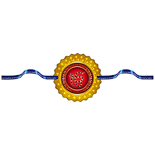 TheYayaCafe Printed Rakhi Bracelet for Brother Ek Onkar Design, Raksha Bandhan Gift for Bhai, Bhaia, Brother from Sister, Multicolor Satin Thread, Approx 1.5 Inch Dial.