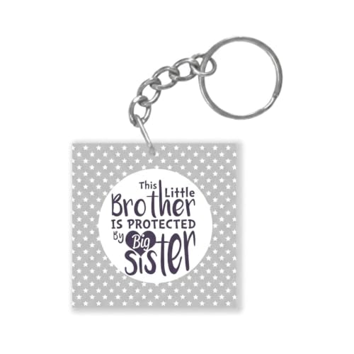 TheYaYaCafe Keychain Gift for Younger Brother, Little Brother Protected by Big Sister Printed Keyring, Birthday Rakhi Raksha Bandhan Gift for Brother, Bro, Bhai from Sister, Durable Acrylic Keychain