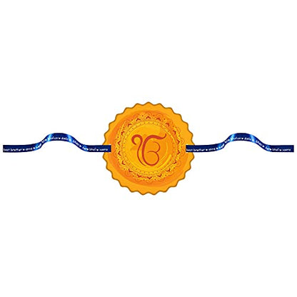 TheYayaCafe Rakhi for Brother Ek Onkar Printed Satin Rakhi Bracelet Yellow, Raksha Bandhan Gift for Bhai, Bhaia, Brother from Sister, Kids, Men, 1.5 Inch Dial