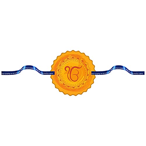 TheYayaCafe Rakhi for Brother Ek Onkar Printed Satin Rakhi Bracelet Yellow, Raksha Bandhan Gift for Bhai, Bhaia, Brother from Sister, Kids, Men, 1.5 Inch Dial