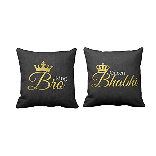 TheYayaCafe Bhaiya Bhabhi Printed Canvas Cotton Cushion Cover Set (2 Covers) 16x16 Inches, Birthday Anniversary Bhaidooj Raksha Bandhan Gift for Brother and Sister-in-Law from Sister