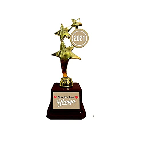 YaYa cafe Worlds Best Bhaiya Bhabhi Alloy Trophy Award (Star Golden) -Set of 2