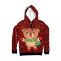 Kids Christmas Hoodie, Cute Red Bear Hooded Sweatshirt
