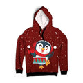 Kids Christmas Hoodie, Red Penguin Hooded Sweatshirt