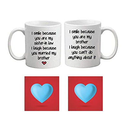 TheYayaCafe Ceramic Coffee Mug Set of 4 with Acrylic Coasters, 330ml (11oz), Rakhi Anniversary Gift for Brother and Bhabhi, Bhaiya Bhabhi Couple Mugs