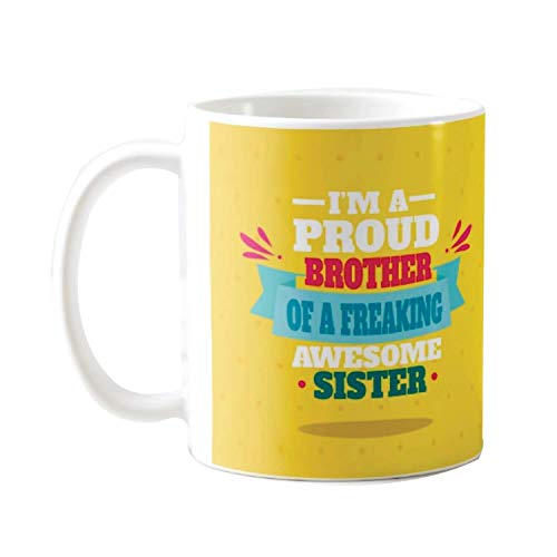 TheYayaCafe Rakhi Gift Combo for Sister with Printed Ceramic Coffee Mug, Coaster and 5 Chocolates, Proud Brother of Freaking Awesome Sister Design