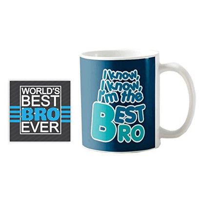 TheYayaCafe Brother Printed Ceramic Coffee Mug I am The Best Bro Quote 330 ml (11 oz) with Coaster, Birthday Rakhi Bhai Dooj Gift for Brother, Bro, Bhai from Sister