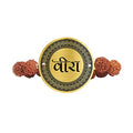 TheYayaCafe Rudraksha Bracelet Rakhi for Brother Golden Acrylic Dial 1.5 Inches, Raksha Bandhan Rakhi Gift for Bhai, Brother, Bhaiya from Sister, Behen, Didi