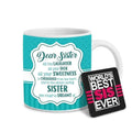 TheYaYaCafe Rakhi Gifts for Dear Sister Mug, Coaster Combo Birthday