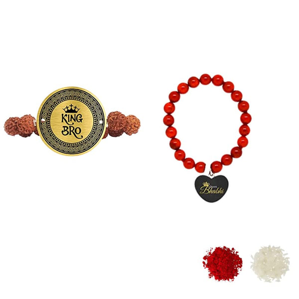 Bhaiya Bhabhi Beads Rakhi Set of 2 - King Bro & Queen Bhabhi