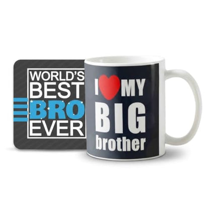 TheYayaCafe Brother Printed Ceramic Coffee Mug I Love My Big Brother 330 ml (11 oz) with Acrylic Coaster, Bro, Bhai from Sister and Family