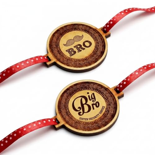 TheYayaCafe Wooden Moustache Rakhi for Brother with Roli Tika, Combo Set of 2 Engraved Rakhi for Raksha Bandhan, Bhai Dooj, Birthday Gift for Big Bro, Bhaiya, Bhaijaan from Sister