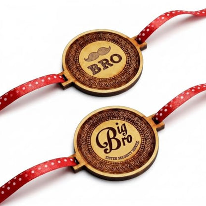TheYayaCafe Wooden Moustache Rakhi for Brother with Roli Tika, Combo Set of 2 Engraved Rakhi for Raksha Bandhan, Bhai Dooj, Birthday Gift for Big Bro, Bhaiya, Bhaijaan from Sister
