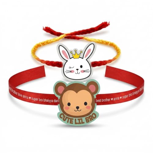 TheYaYaCafe Rakhi for Brother Combo Set of 2 Printed Cute Little Bro Cat Rakhi, Raksha Bandhan Gift for Bhai, Bhaiya from Sister, Kids and Adults, 1.5 Inch Acrylic Dial