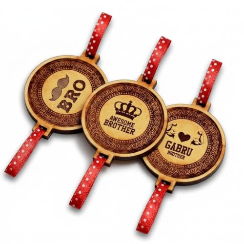 TheYayaCafe Rakhi for Brother Combo Set of 3 Engraved MDF Wooden Rakhi Mister Mota Bhai, Raksha Bandhan Gift for Bhai, Brother, Bhaiya from Sister, Didi, Behen