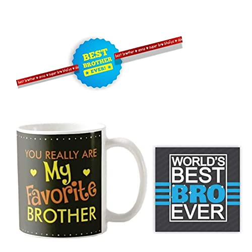 TheYayaCafe Rakhi Gift for Brother You are My Favourite Brother Ceramic Mug with Coaster 330ml (11oz), Raksha Bandhan Birthday Bhai Dooj Gift for Bhai, Bhaiya from Sister