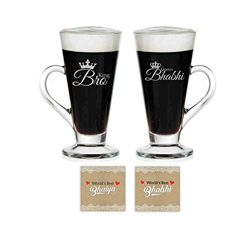 King Bro Queen Bhabhi Glass Tea Cups - Anniversary Couple Gift